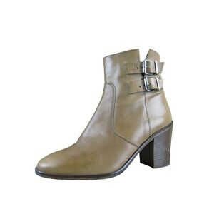 J. Crew Dean Women's 9.5 Tan Leather Bootie Block Heel Side Zip Buckle Detail